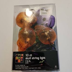 Halloween 10 Count Skull String Lights 7.5 ft Long NWT